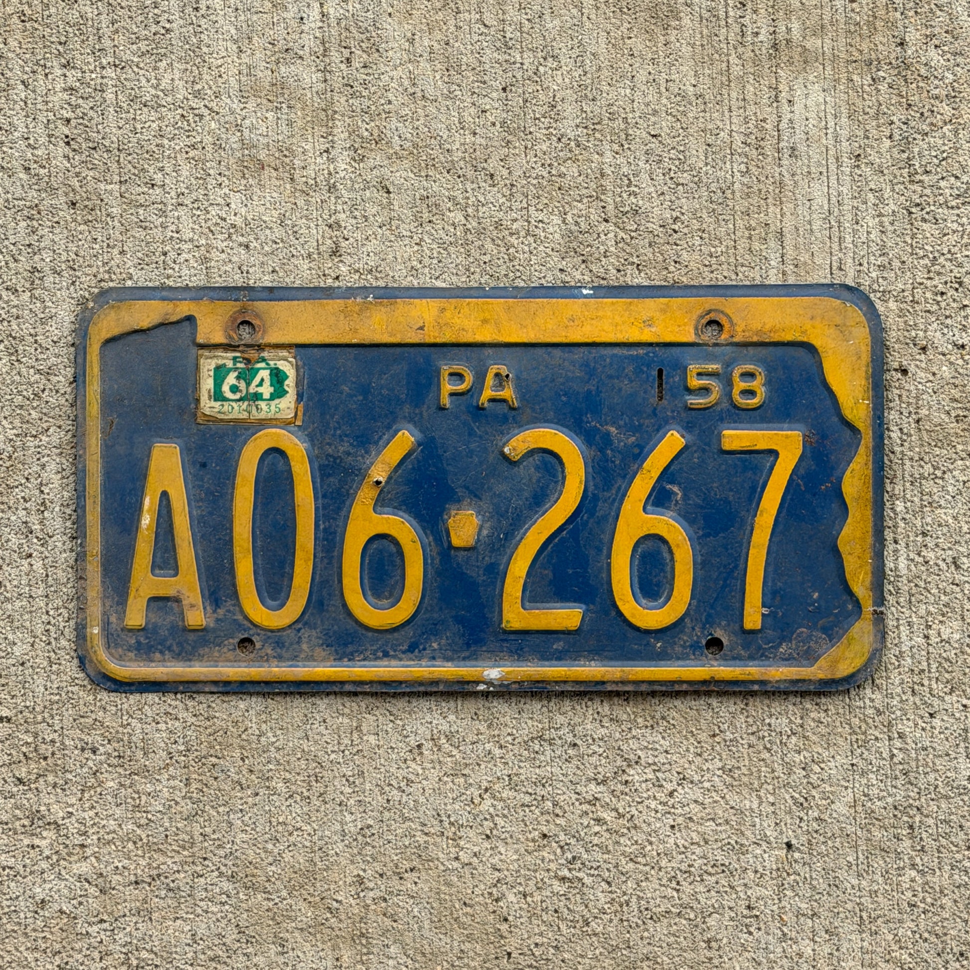 Photo of a 1958 1964 Pennsylvania License Plate Auto Tag Garage Decor Vintage A 06 267 with original patina