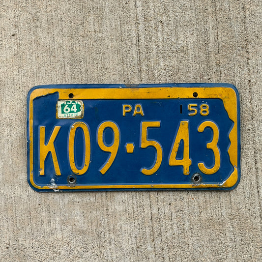 Photo of a 1958 1964 Pennsylvania License Plate Auto Tag Garage Decor Vintage K09 543 with original patina