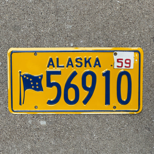 Photo of a 1958 59 Alaska License Plate Auto Tag Garage Decor Vintage High Quality 56910 with original patina