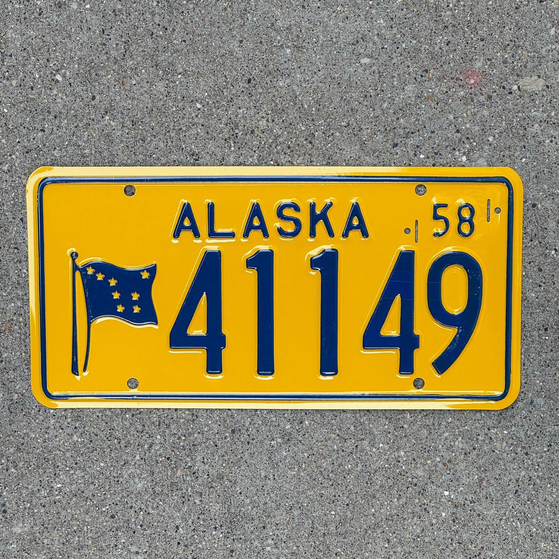 Photo of a 1958 Alaska License Plate Auto Tag Garage Decor Vintage High Quality 41149 with original patina