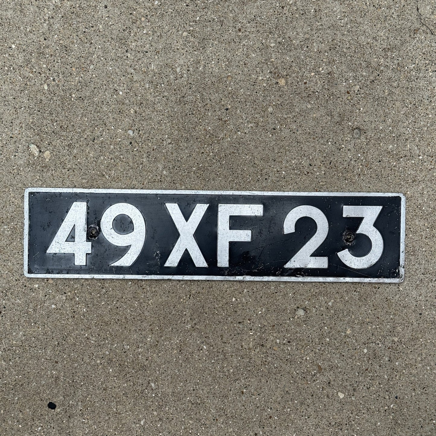 Photo of a 1958 Germany British Forces License Plate Auto Tag Garage Decor Vintage NATO Civilian Plate 49 XF 23