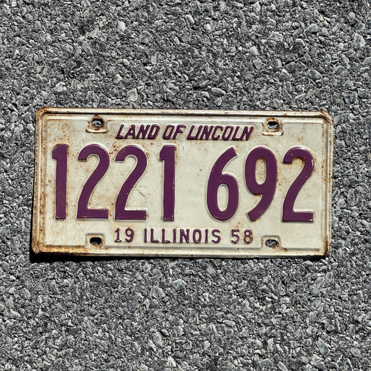 Photo of a 1958 Illinois License Plate Auto Tag Garage Decor Vintage 1221692