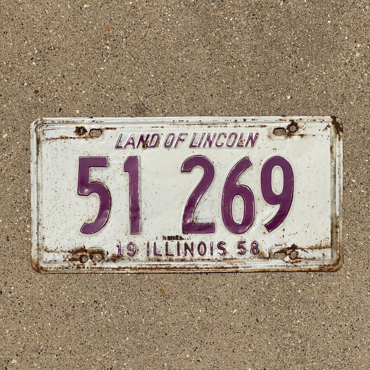 Photo of a 1958 Illinois License Plate Auto Tag Garage Decor Vintage 51 269