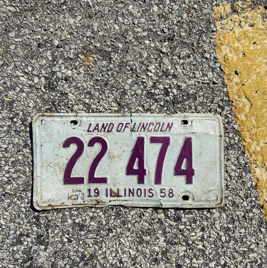Photo of a 1958 Illinois License Plate Auto Tag Garage Decor Vintage Birthday 1974 February 22 474