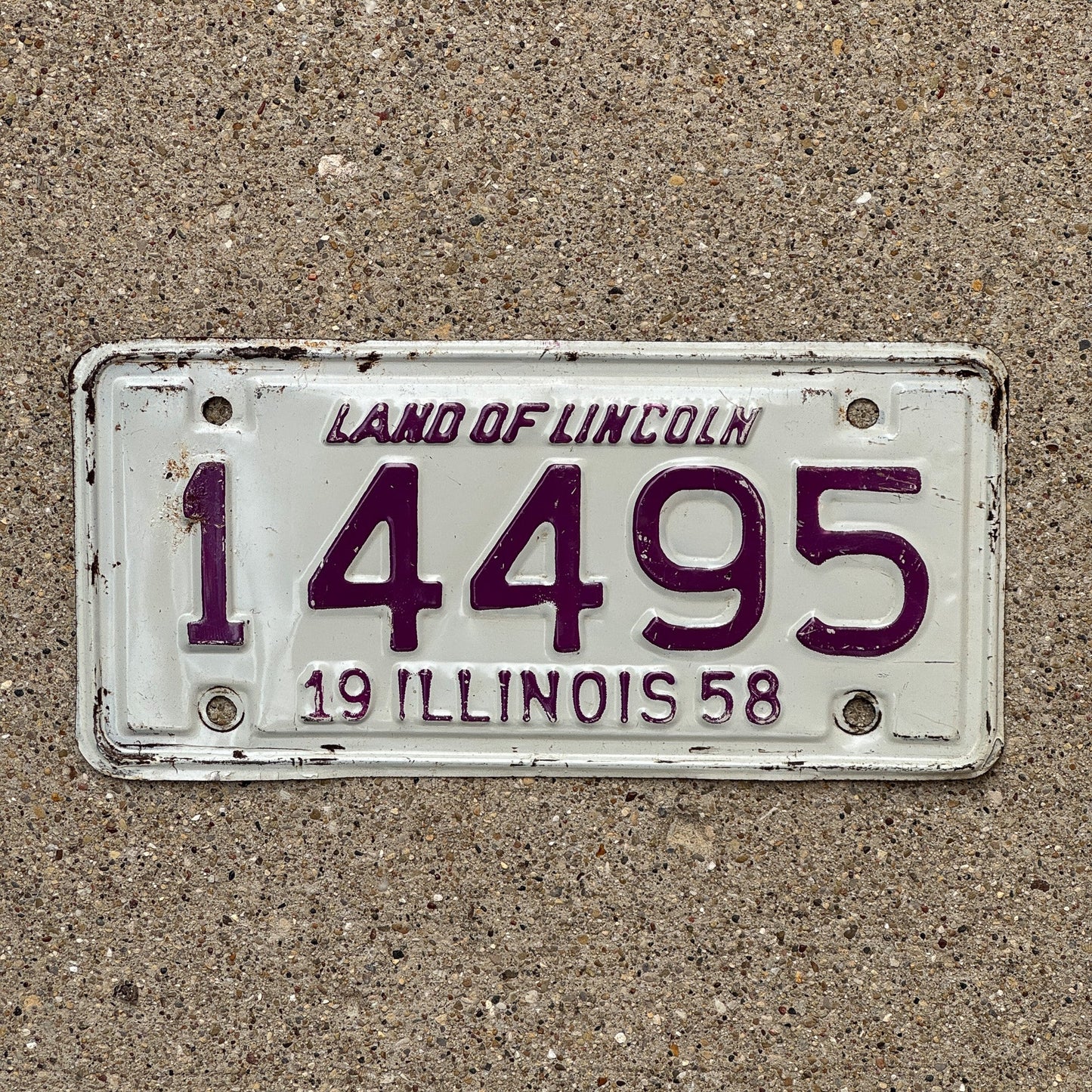 Photo of a 1958 Illinois Motorcycle License Plate Auto Tag Garage Decor Vintage 14495