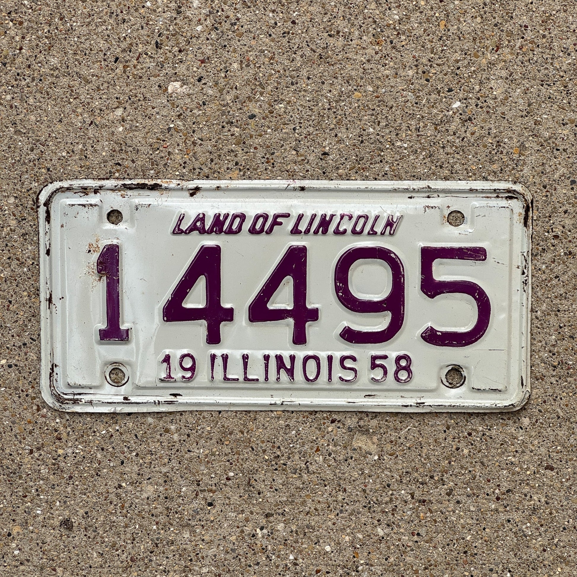 Photo of a 1958 Illinois Motorcycle License Plate Auto Tag Garage Decor Vintage 14495