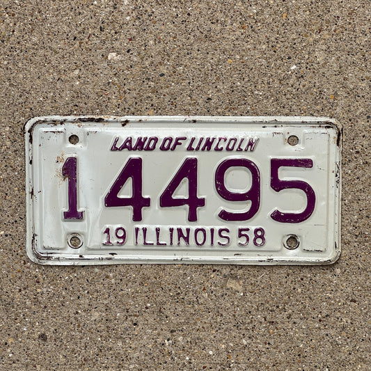 Photo of a 1958 Illinois Motorcycle License Plate Auto Tag Garage Decor Vintage 14495