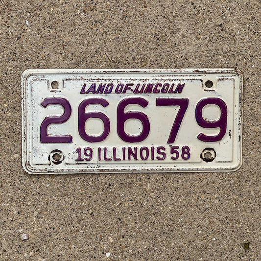 Photo of a 1958 Illinois Motorcycle License Plate Auto Tag Garage Decor Vintage 26679