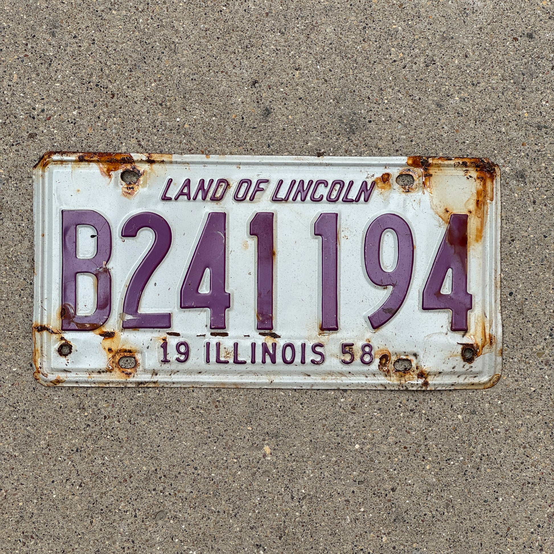 Photo of a 1958 Illinois Truck License Plate Auto Tag 1 Vintage Garage B 241 194 with original patina