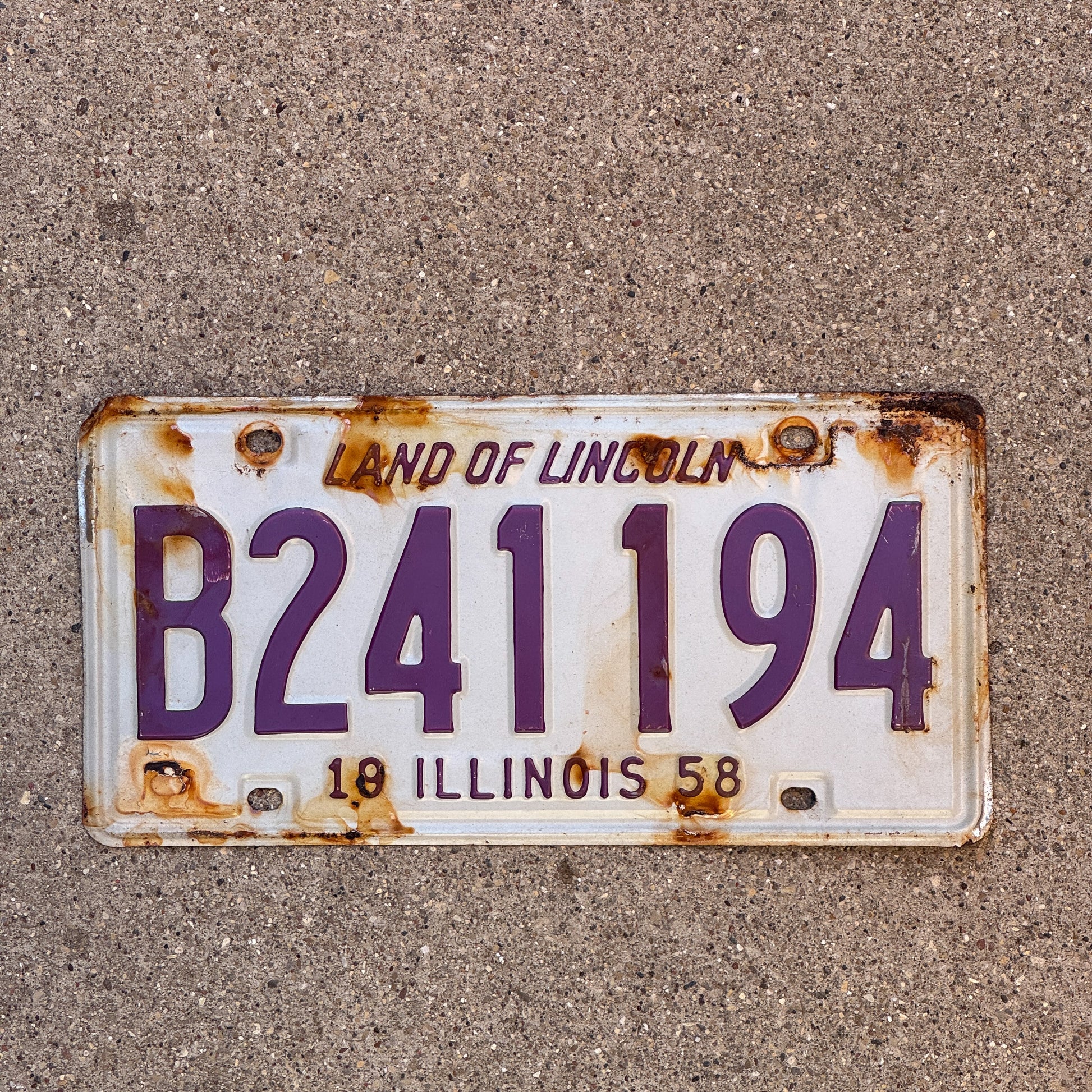 Photo of a 1958 Illinois Truck License Plate Auto Tag 2 Vintage Garage B 241 194 with original patina