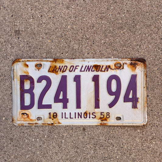 Photo of a 1958 Illinois Truck License Plate Auto Tag 2 Vintage Garage B 241 194 with original patina