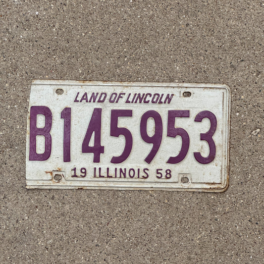 Photo of a 1958 Illinois Truck License Plate Auto Tag Garage Decor Vintage B 145 953 with original patina