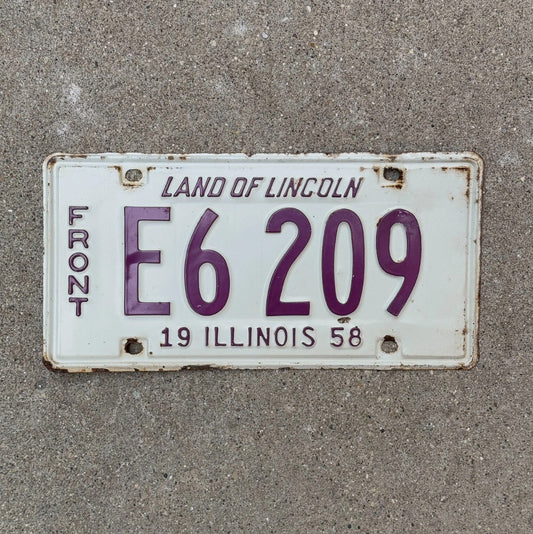 Photo of a 1958 Illinois TRUCK License Plate Auto Tag Garage Decor Vintage License Plate Auto Tag Garage Decor FRONT E 6209