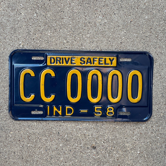Photo of a 1958 Indiana Sample License Plate Auto Tag Garage Decor Vintage CC0000 with original patina