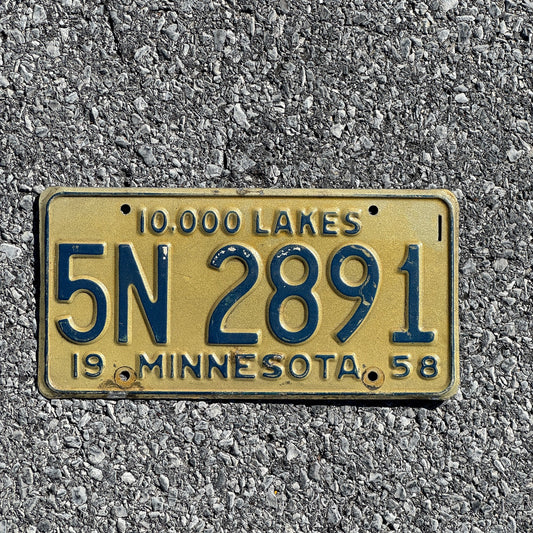 Photo of a 1958 Minnesota License Plate Auto Tag Garage Decor Vintage 5N2891