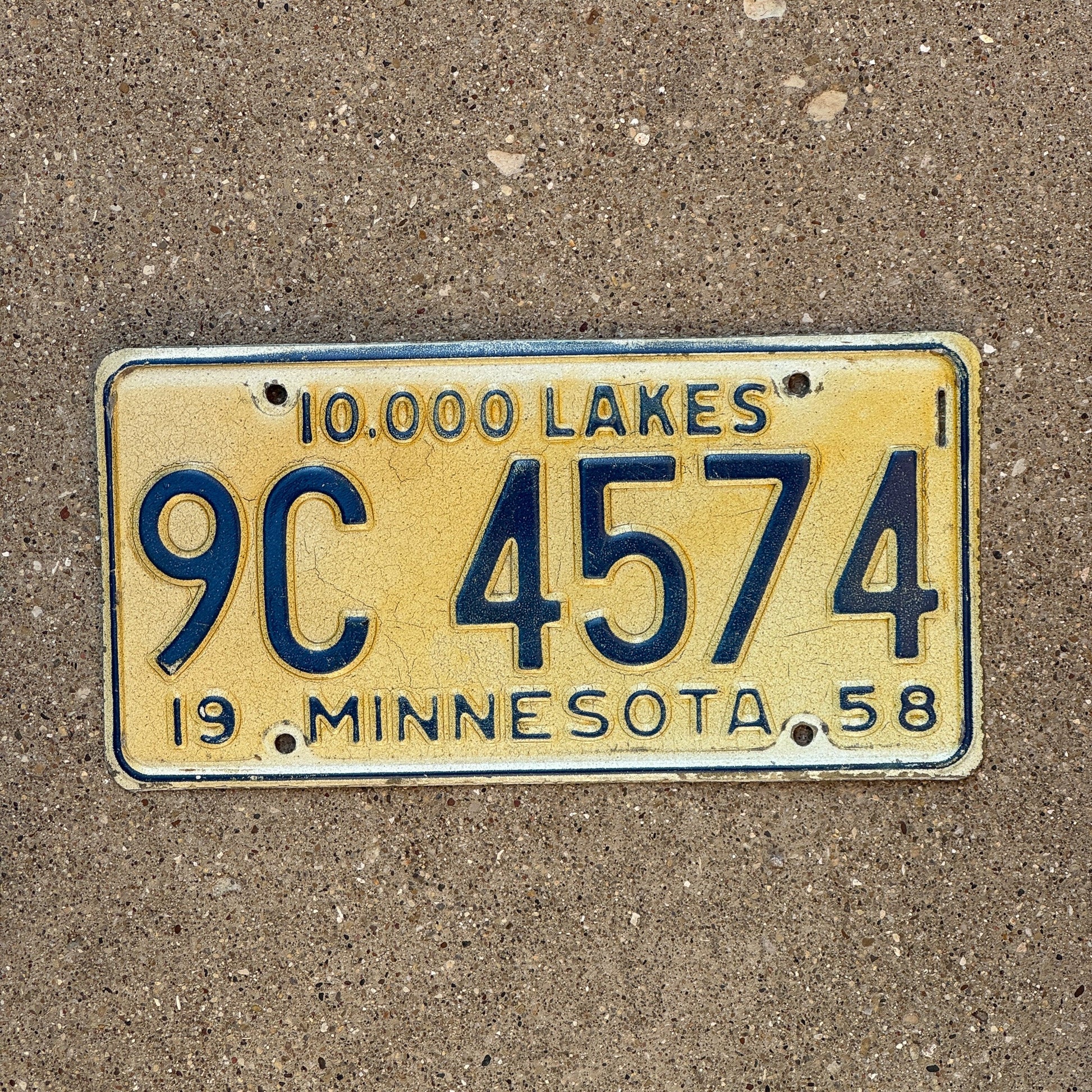 Photo of a 1958 Minnesota License Plate Auto Tag Garage Decor Vintage 9C 4574