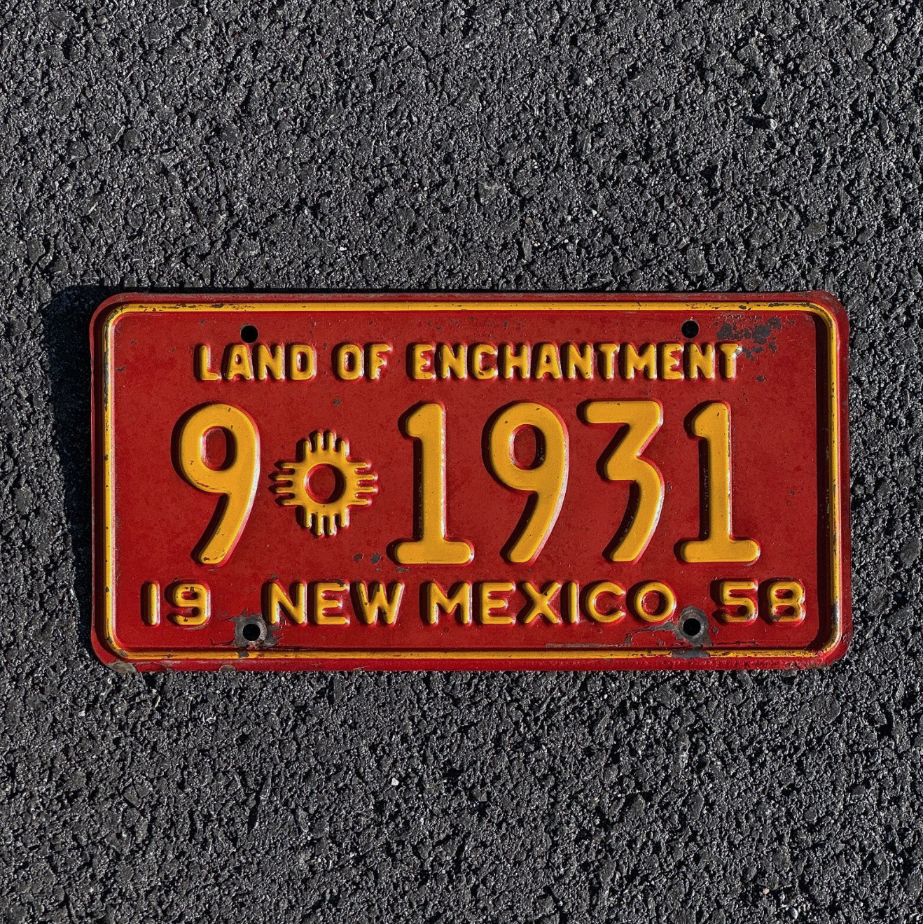 Photo of a 1958 New Mexico Truck License Plate Auto Tag Garage Decor Vintage Ford Model A Year 901931 with original patina