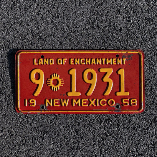 Photo of a 1958 New Mexico Truck License Plate Auto Tag Garage Decor Vintage Ford Model A Year 901931 with original patina
