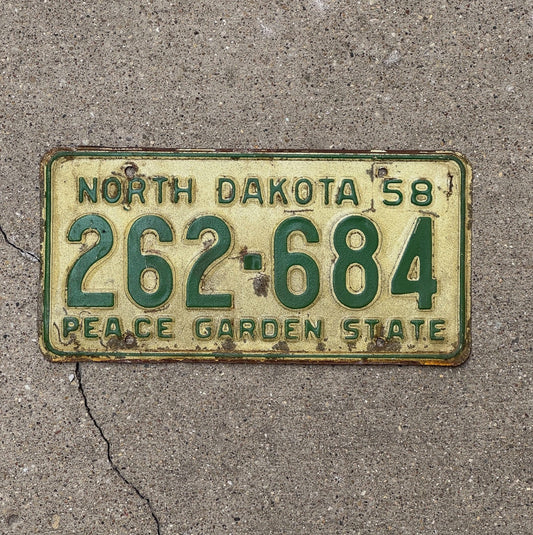 Photo of a 1958 North Dakota License Plate Auto Tag Garage Peace Garden State Peace Garden State 262 684