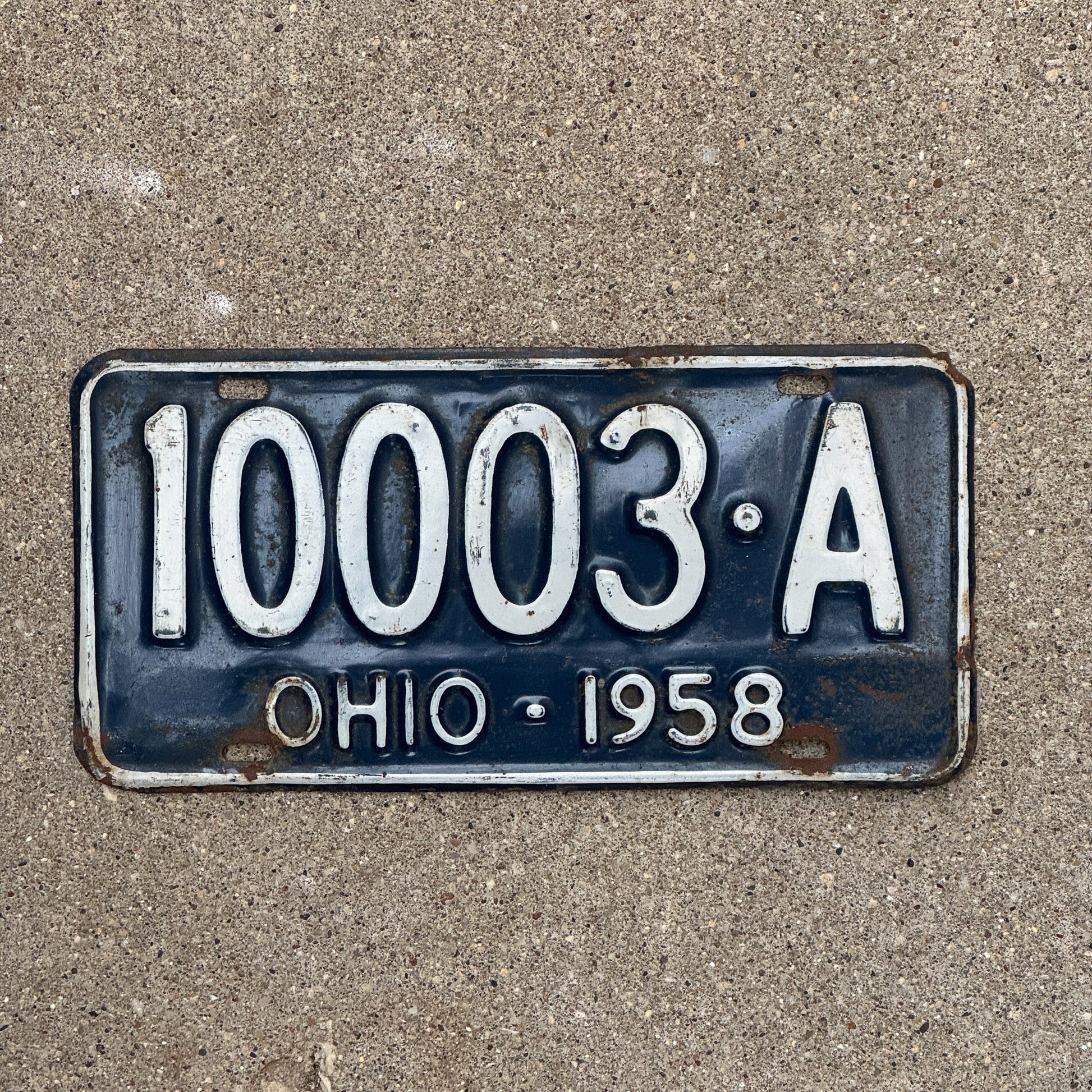 Photo of a 1958 Ohio License Plate Auto Tag Garage Decor Vintage 10003 A with original patina