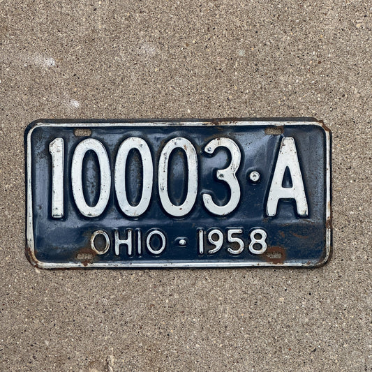 Photo of a 1958 Ohio License Plate Auto Tag Garage Decor Vintage 10003 A with original patina