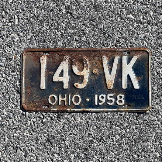 Photo of a 1958 Ohio License Plate Auto Tag Garage Decor Vintage 149 VK