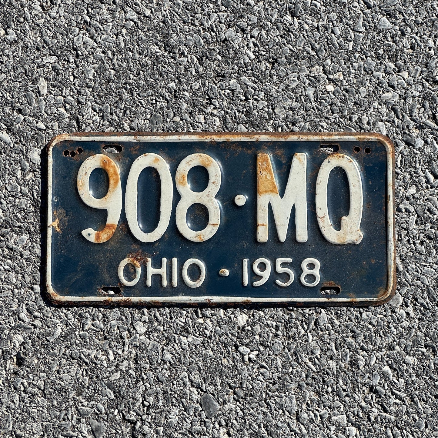 Photo of a 1958 Ohio License Plate Auto Tag Garage Decor Vintage 908 MQ