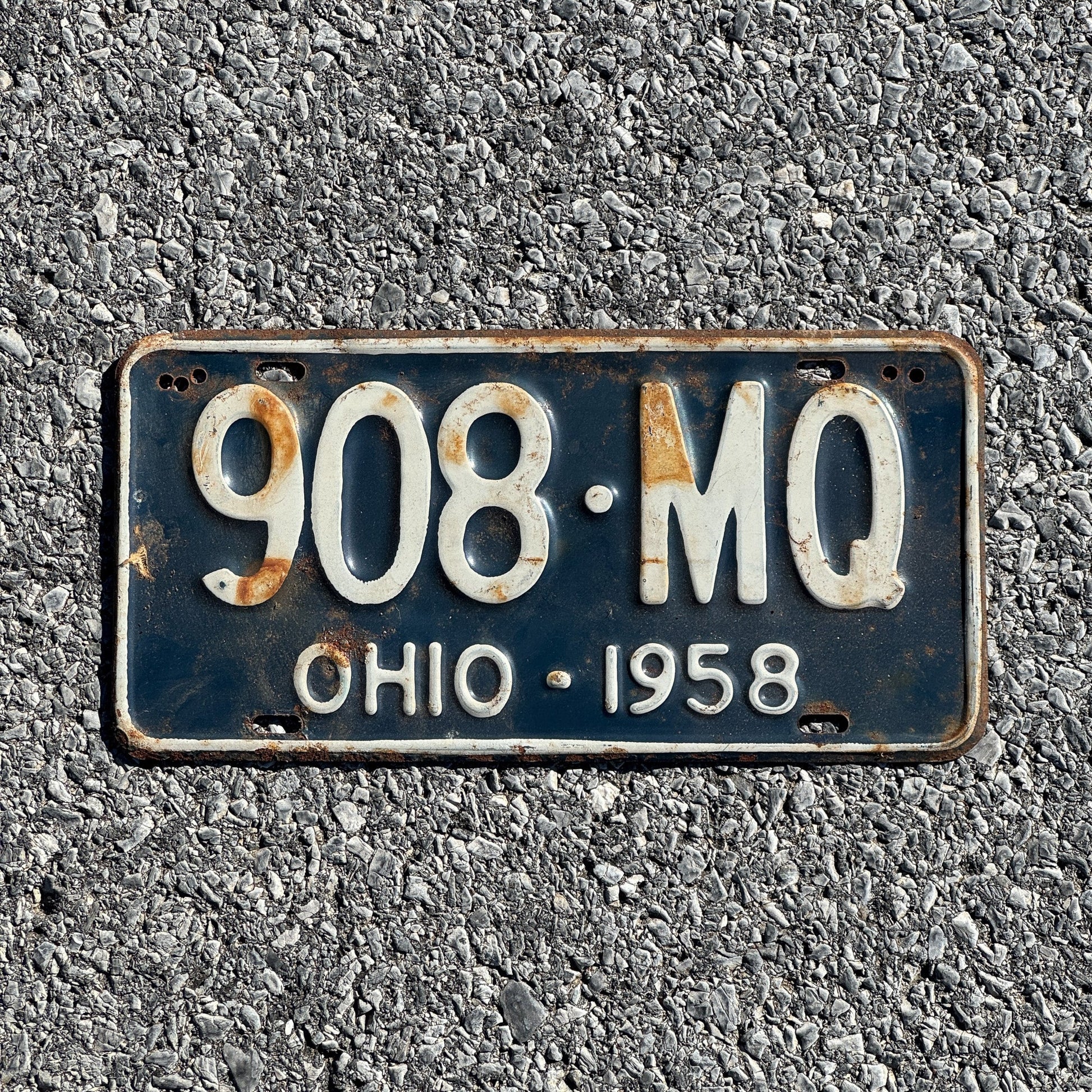 Photo of a 1958 Ohio License Plate Auto Tag Garage Decor Vintage 908 MQ