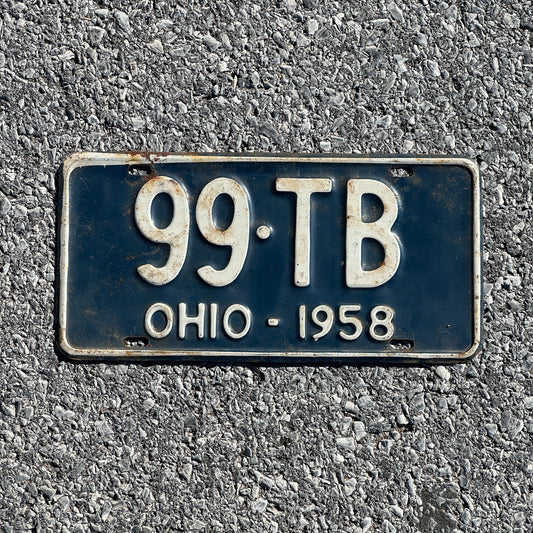 Photo of a 1958 Ohio License Plate Auto Tag Garage Decor Vintage 99 TB