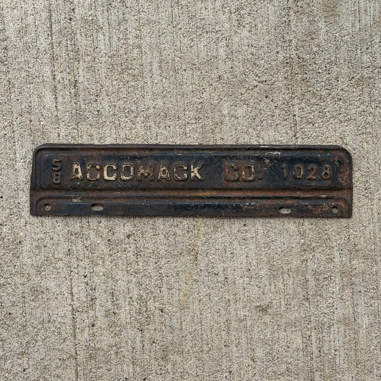 Photo of a 1958 Virginia Tax Strip License Plate Auto Tag Garage Decor Vintage Accomack 1028 with original patina