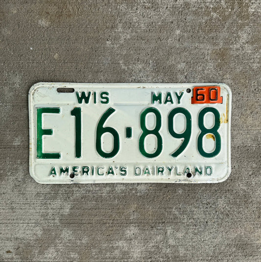 Photo of a 1959 1960 Wisconsin License Plate Auto Tag Garage Decor Vintage E 16 898 with original patina