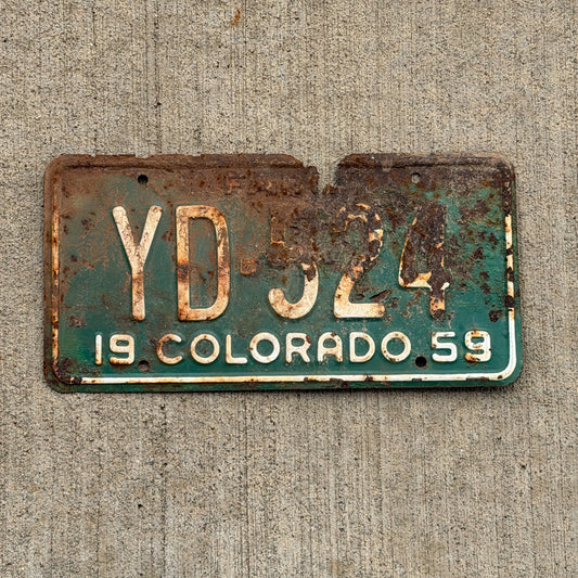 Photo of a 1959 Colorado Farm Truck License Plate Auto Tag 1 Vintage YD 524 with original patina