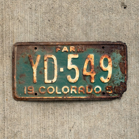 Photo of a 1959 Colorado Farm Truck License Plate Auto Tag 1 Vintage YD 549 with original patina