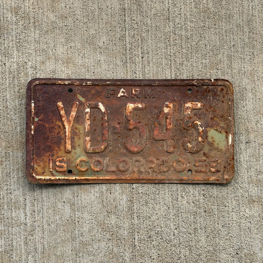 Photo of a 1959 Colorado Farm Truck License Plate Auto Tag Garage Decor Vintage YD 545 with original patina