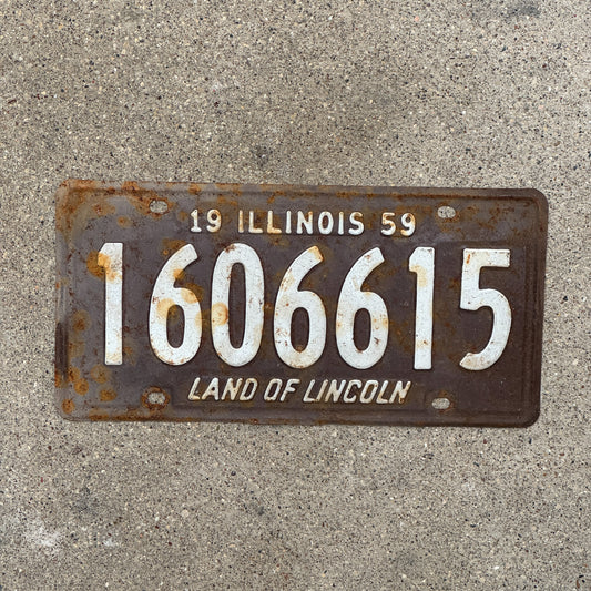 Photo of a 1959 Illinois License Plate Auto Tag 2 Vintage Garage 1 606 615 with original patina