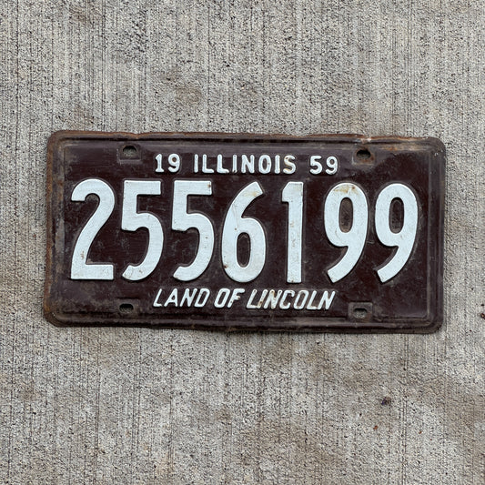 Photo of a 1959 Illinois License Plate Auto Tag 2 Vintage Garage 2 556 199 with original patina