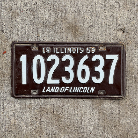 Photo of a 1959 Illinois License Plate Auto Tag Garage Decor Vintage 1 023 637 with original patina