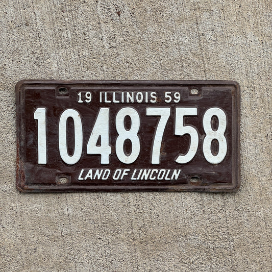 Photo of a 1959 Illinois License Plate Auto Tag Garage Decor Vintage 1 048 758 with original patina