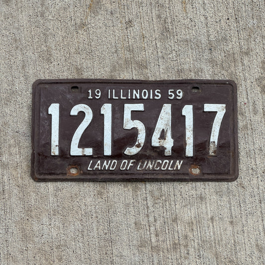 Photo of a 1959 Illinois License Plate Auto Tag Garage Decor Vintage 1 215 417 with original patina