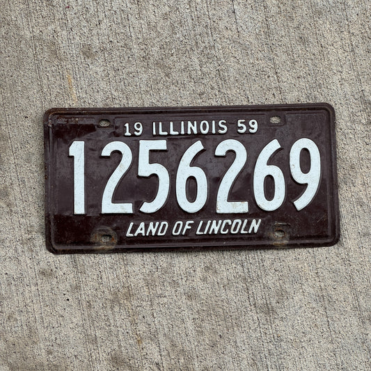 Photo of a 1959 Illinois License Plate Auto Tag Garage Decor Vintage 1 256 269 with original patina