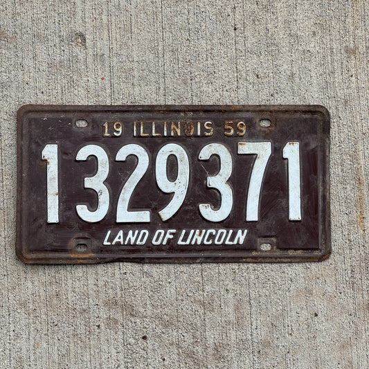Photo of a 1959 Illinois License Plate Auto Tag Garage Decor Vintage 1 329 371 with original patina
