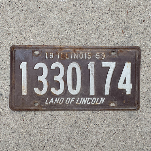 Photo of a 1959 Illinois License Plate Auto Tag Garage Decor Vintage 1 330 174 with original patina