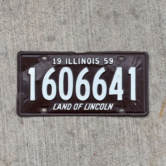 Photo of a 1959 Illinois License Plate Auto Tag Garage Decor Vintage 1 606 641 with original patina