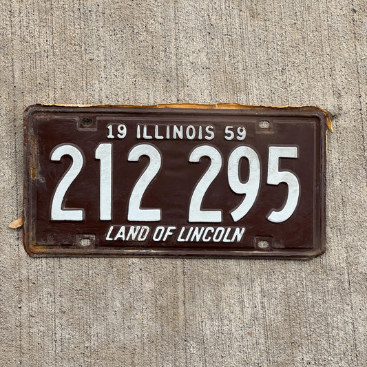Photo of a 1959 Illinois License Plate Auto Tag Garage Decor Vintage 212 295 with original patina