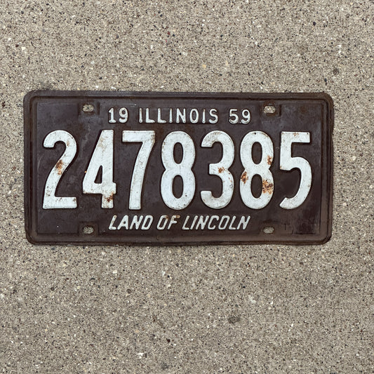 Photo of a 1959 Illinois License Plate Auto Tag Garage Decor Vintage 2478385 with original patina