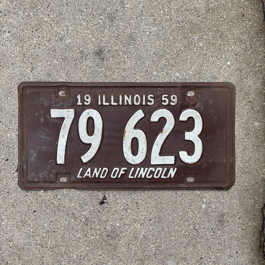 Photo of a 1959 Illinois License Plate Auto Tag Garage Decor Vintage 79 623 with original patina
