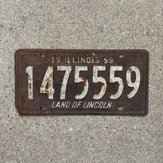 Photo of a 1959 Illinois License Plate Auto Tag Garage Decor Vintage Repeat Repeating 1475559 with original patina