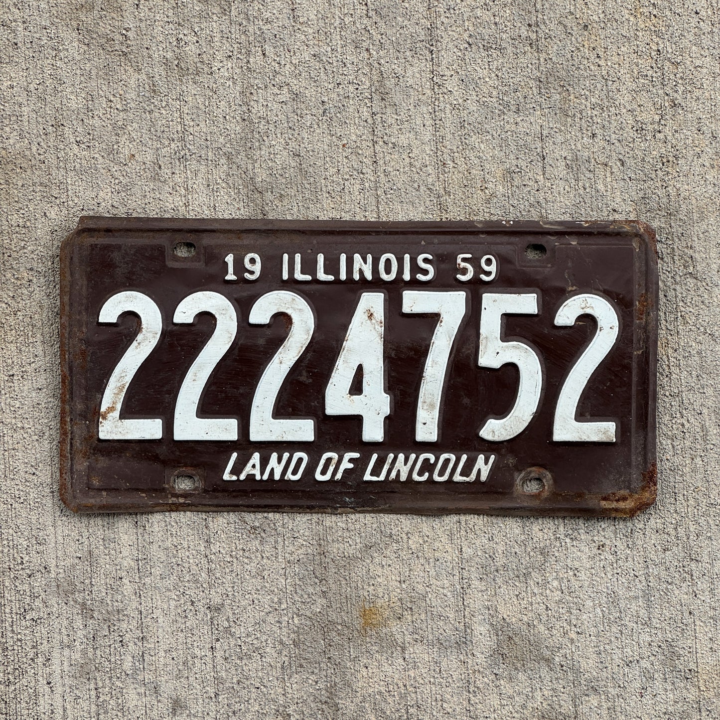 Photo of a 1959 Illinois License Plate Auto Tag Garage Decor Vintage Repeat Repeating 2224752 with original patina