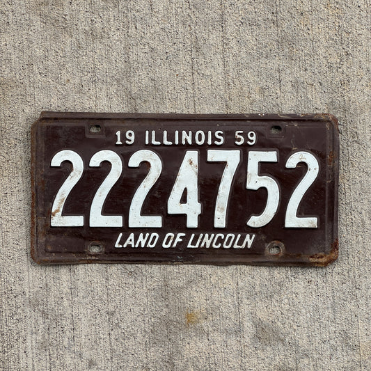 Photo of a 1959 Illinois License Plate Auto Tag Garage Decor Vintage Repeat Repeating 2224752 with original patina