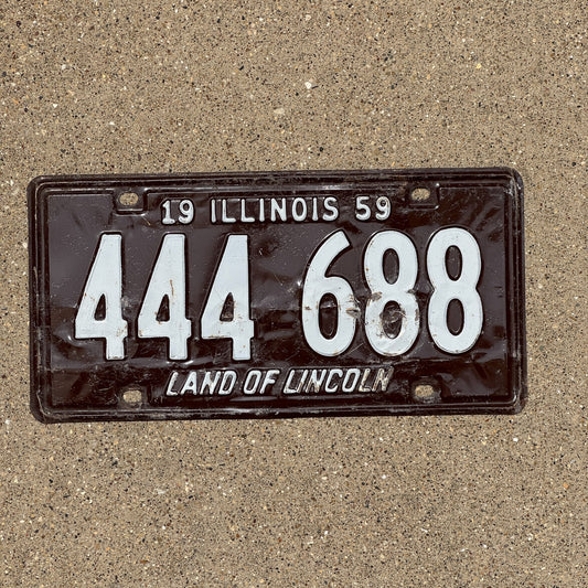 Photo of a 1959 Illinois License Plate Auto Tag Garage Decor Vintage Repeat Repeating 444 688